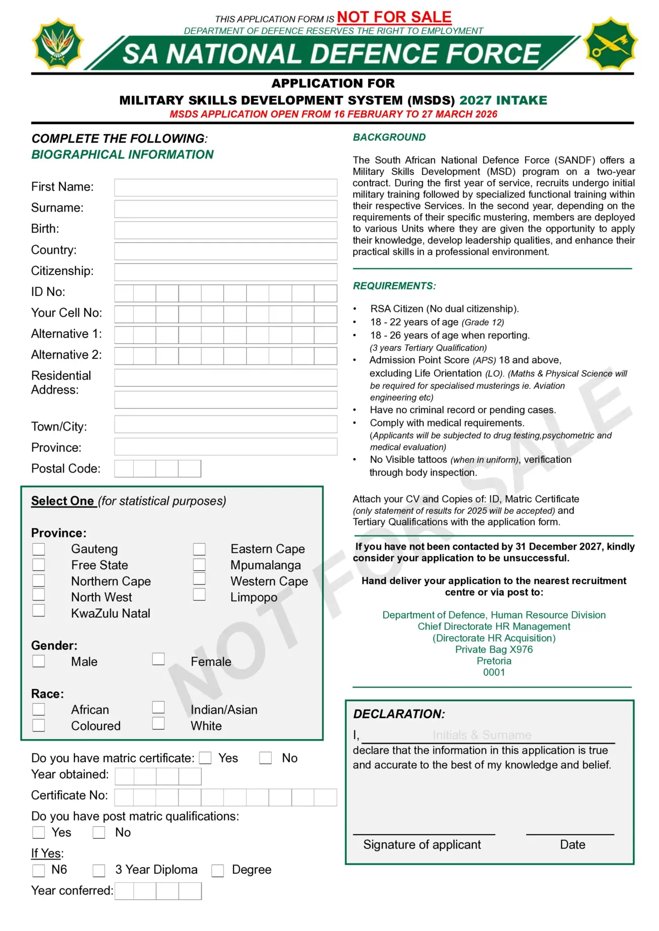 SANDF MSDS Application